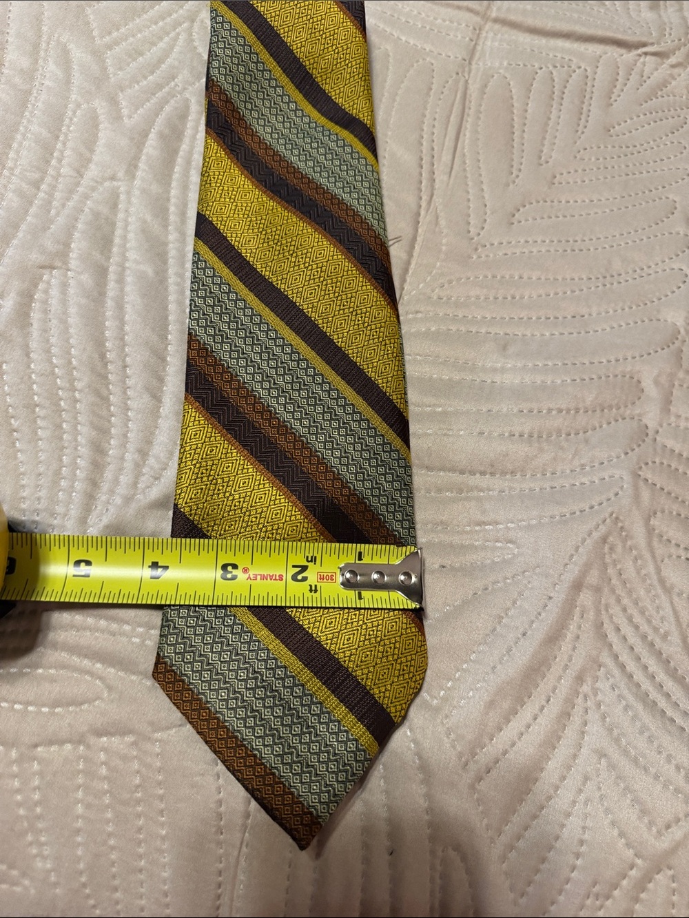 Striped Yellow and Brown Men's Tie 4” widest area.